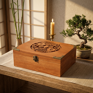 Urne funéraire en bois faite à la main, sculpture de poisson Koi, coins en laiton, urne commémorative pour adulte, capacité de 220 pouces cubes, design personnalisable - Product Image 1