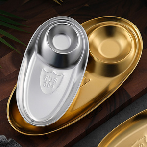 Assiette ovale classique en acier inoxydable 304 écologique pour poulet frit, frites et collations avec <span class=keywords><strong>grille</strong></span> à assaisonnement pour barbecue - Product Image 5