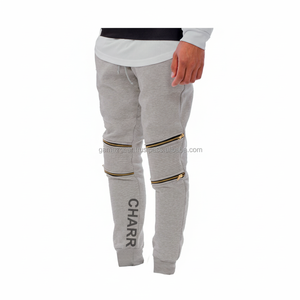 Jogging molletonné noir, fermeture éclair pour les genoux - Product Image 1