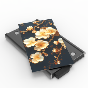 Tarjetero de PU con Diseño de Flores de Cerezo Doradas, 4 Pulgadas, Sin Cierre - Product Image 1