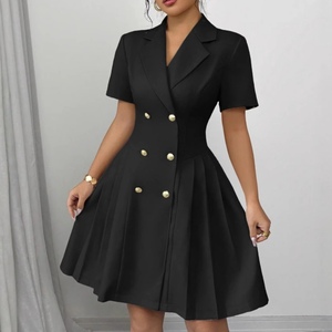 เดรสแฟชั่นผู้หญิงคอลเลคชั่นใหม่รับซัมเมอร์ สีพื้น แขนสั้น กระชับเอว ติดกระดุมสองแถว - Product Image 2