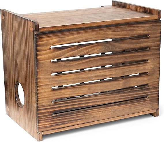 Wooden WiFi Router Storage Box - Deluxe Wall Mountable Decorative Modem Shelf Hider Cover with Cable Management System