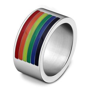 Anillo de Resina Epoxi Arcoíris de Acero Inoxidable de 10 mm de Ancho, Joyería de Moda Unisex, Regalo - Product Image 5