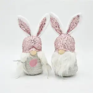 新款粉色亮片侏儒兔子耳朵侏儒快乐复活节家居装饰贡克托姆手工侏儒