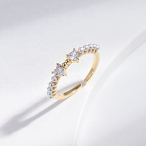 Bague de mariage vintage en argent 925 plaqué or 14k/18k, petite, minimaliste, avec étoile et perle, pour femme, prix usine, pas cher - Product Image 2