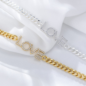Bracelets à maillons ajustables en laiton rhodié plaqué or 18 carats avec zircon cubique, lettres d'amour brésiliennes, pour femmes et hommes - Product Image 4