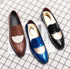Blue British loafers men's personality handmade high-quality business formal leather shoes men in stock