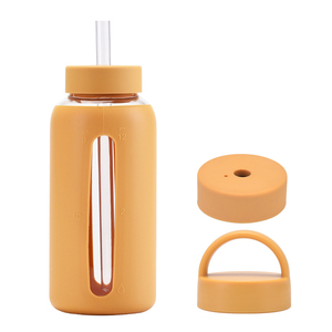 Copo de Água de Grande Capacidade 800ml com Tampa Dupla, Escala de Tempo, Garrafa Térmica Portátil para Exterior com Manga de Silicone e Vidro – Em Promoção - Product Image 6