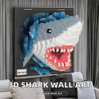 Bloques de Arte Mural 3D de Tiburón Azul Viral - Rompecabezas DIY de 2166 Piezas de ABS, Regalo de Decoración para el Hogar para Adultos