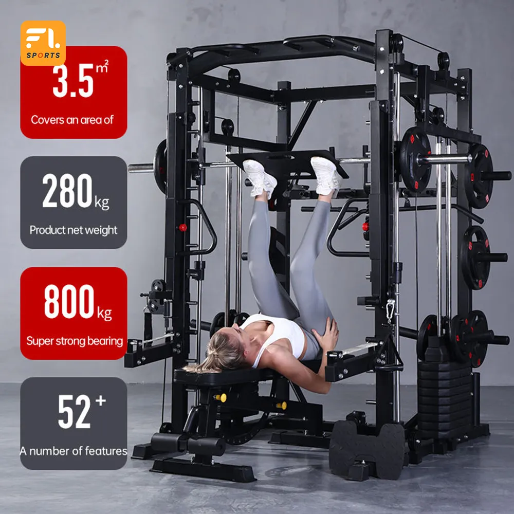 Peralatan stasiun Gym multifungsi mesin Smith pelatihan Angkat Berat Daya untuk latihan