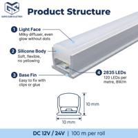Lampe en silicone souple pratique sans soudure, 12V/24V 2835 120d, une couleur, 8W/m, lumière LED pour armoire, décoration de la maison