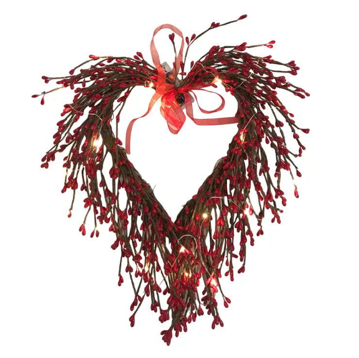 Heart-shaped Love Wreath Red Berry Christmas Valentine's Day Door Hanging Artificial Flowers Garland