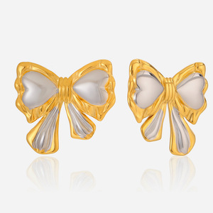 Bowknot <b>Stud</b> <b>Earrings</b> Stainless Steel Color Block Design For Women Everyday Wear Jewelry - Product Image 1
