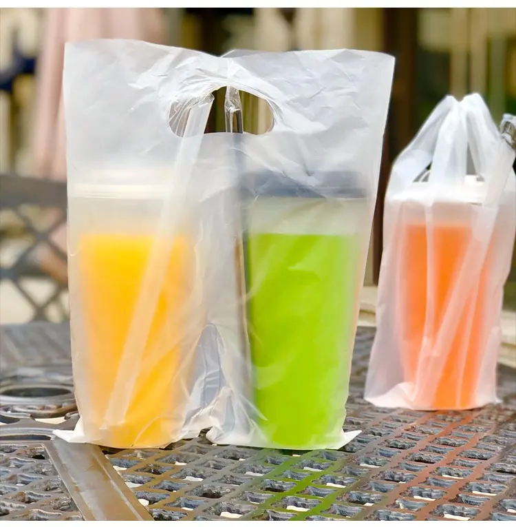 Einweg-Doppel becher beutel gefroste ter Liefer beutel Milch tee Plastiktüte kunden spezifische Verpackung mit Milch tee tragbar