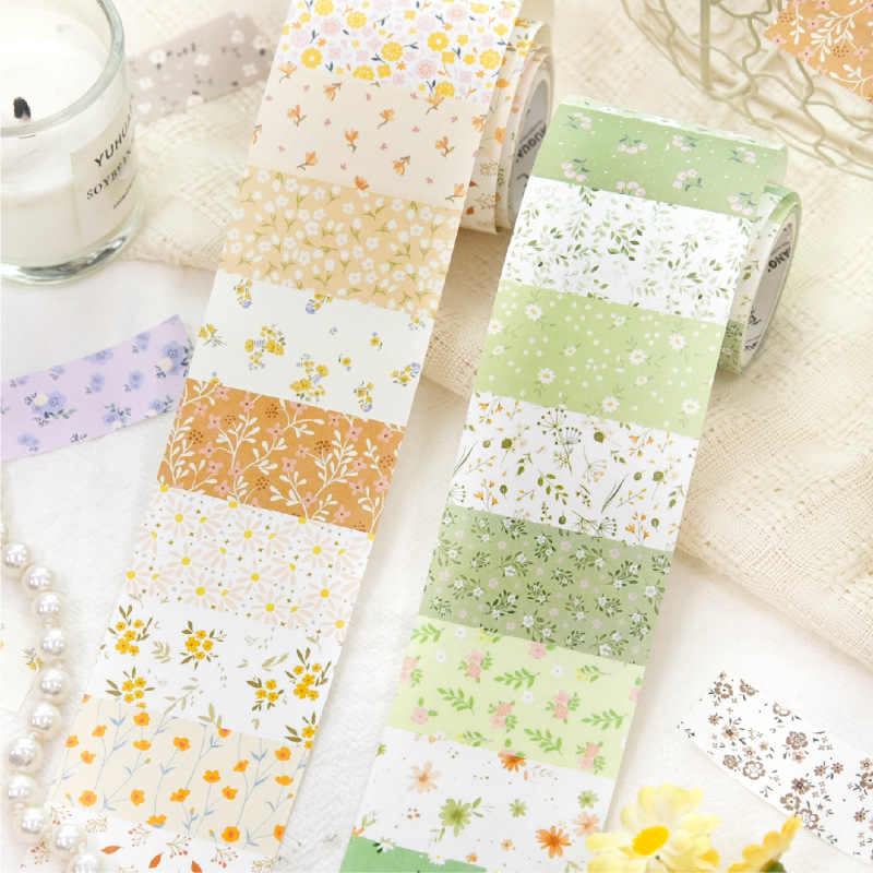 1 Roll of Flower Themed Self Adhesive Film Tape for Student DIY Scrapbook Materials