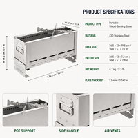 Poêle à bois pliable en acier inoxydable 430 - Brasero de cuisson extérieur portable avec support de pot, style ferme, sans électricité