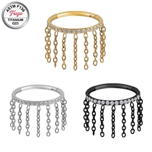 Pendientes de <span class=keywords><strong>Aro</strong></span> de Titanio ASTM F136 16G con Cadena de Borlas para Nariz, Septum, Hélix y Lóbulo, Joyería para Mujer y <span class=keywords><strong>Hombre</strong></span> - Product Image 6