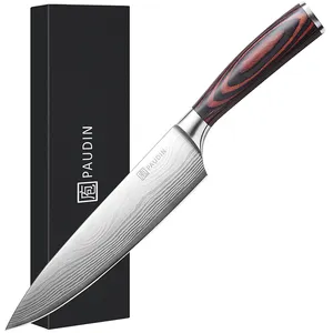 سكين طاهٍ من N1Best Seller مقاس 8 بوصات ورائج المبيع طراز 5CR15MOV مصنوع من الصلب المموج ومزود بيد من الخشب شفرة حادة للاستخدام في المطبخ