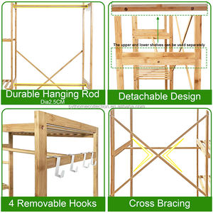 Porte-vêtements mural amovible en bambou Urban <span class=keywords><strong>Flex</strong></span> SYT pour placard, avec barre de suspension et étagère de rangement pour coin de dressing - Product Image 4