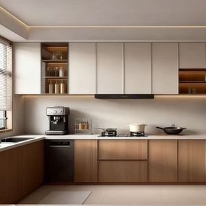 Ensemble de meubles de cuisine modulaire en bois mélaminé moderne, vente en gros, pour appartements et villas, y compris des armoires d'îlot avec évier - Product Image 1