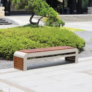 Black Outdoor Public City Furniture Metal Waiting Seat Wooden Urban Bench For Parks And Plazas