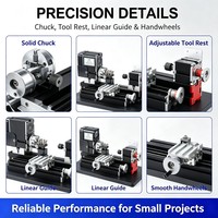 Mini tour horizontal en métal 60W, 110V/220V, banc de 180 mm, portée de 100 mm, machine de tournage légère pour atelier éducatif et bricolage