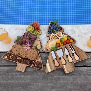 Planche à fromage en bambou avec rangement pour couteau et fourchette, plateau à fromage en forme de sapin de Noël, plateau à collations, plateau de charcuterie pour fête, planche à découper les fruits - Product Image 1