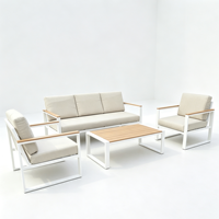 Ensemble de canapés d'extérieur DWOO avec structure en aluminium, ensemble de meubles de conversation pour patio avec coussins beiges, table basse en bois