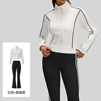 Ensemble Sportif Vintage Femme Automne Décontracté Deux Pièces Coupe Ample Cardigan Veste Jambes Larges Grande Taille Respirant Uni