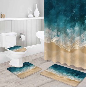 Custom 4 pezzi <span class=keywords><strong>di</strong></span> <span class=keywords><strong>lusso</strong></span> in marmo stampa tenda da doccia tappeto e antiscivolo U forma <span class=keywords><strong>di</strong></span> arredamento <span class=keywords><strong>bagno</strong></span> set con 12 ganci - Product Image 2