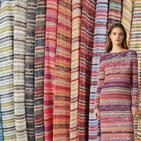 Tissu tricoté à rayures teintes en fil et brodé de sequins 100 % polyester, design personnalisé DSL, pour robes de soirée et vêtements de fête