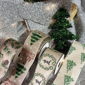 DAMAI Christmas <b>Wired</b> Edge <b>Ribbon</b> Green Christmas Tree Craft <b>Ribbon</b> <b>Wired</b> Fabric <b>Ribbon</b> for Wrapping DIY Bow Wreath Craft Making - Product Image 2