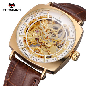 FORSINING Orologio Automatico Scheletrato da Uomo Resistente all'Acqua <span class=keywords><strong>3</strong></span> <span class=keywords><strong>ATM</strong></span>, Cinturino in Vera Pelle, Orologio Meccanico di Lusso Popolare con Quadrante Quadrato - Product Image 2