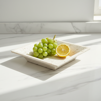 Plateau carré en marbre fait main, plateau de service pour fruits, aspect marbre naturel, présentoir en marbre naturel pour la cuisine