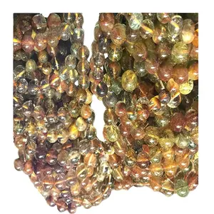 Colorful Rutilated quartz round plain gemstone beads natural bracelet Customizable gold plated/silver bracelet