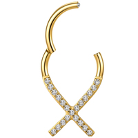 Cincin Septum Clicker Titanium ASTM F136 G23, Perhiasan Tindik Hidung dengan Zirkon Berlapis Emas