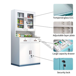 <span class=keywords><strong>Armoire</strong></span> à <span class=keywords><strong>pharmacie</strong></span> moderne pour hôpital, corps en acier, portes en verre, plateau en acier inoxydable, tiroirs sécurisés, durable, gain de place - Product Image 2