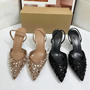 รองเท้าส้นเข็มหัวแหลมประดับเลื่อมวิบวับสำหรับผู้หญิง ดีไซน์เก๋ไก๋ ประดับลูกปัด สายรัดส้นเท้า รองเท้าสำหรับงานเลี้ยงตอนเย็นสุดหรู รองเท้าสำหรับแขกในงานแต่งงาน - Product Image 1