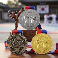 Médailles de récompense sportives personnalisées en alliage de zinc plaqué or, argent et laiton, avec gaufrage 3D, médailles de taekwondo