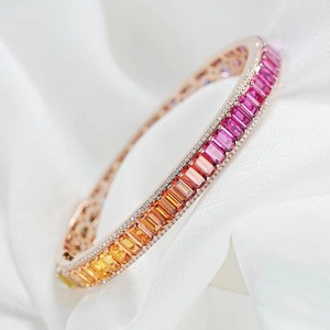 SGARIT custom 18k pure gold lab grown gemstone <b>bangle</b> bracelet Jewelry colored gradient sapphire rectangular women <b>men</b> gift - Product Image 3