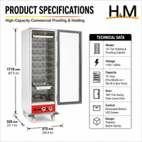 Armoire de levage professionnelle 15 niveaux en acier inoxydable 66x46cm pour bacs à pain 110V, livrée en kit, certifiée NSF