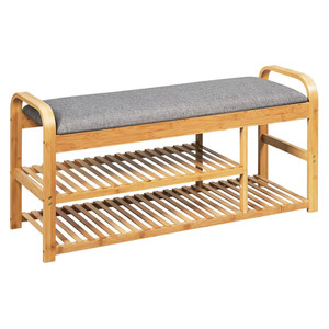 Entryway 3-Tier Wooden Shoe Rack Bench with Cushion Side Table Hallway Spacious Space with Different Heights Comfortable Cushion - Product Image 2