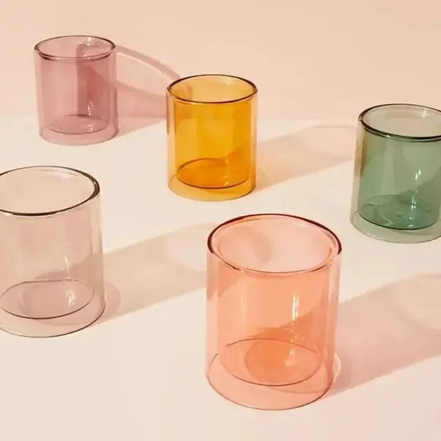 Kleurrijke Hand Geblazen Geurkaars Vaten Dubbele Wand Luxe Borosilicaat Glazen Potten Kandelaar Voor Kaars Maken