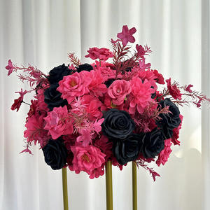 Romantic Pink Black <b>Rose</b> Red Mixed Artificial Flower Ball Handmade Arrangement Centerpiece For Wedding Valentine'S Day - Product Image 1