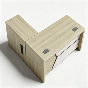 Scrivania Direzionale Moderna a L con Mobile Contenitore, Tavolo Computer per Manager, Postazione di Lavoro in Legno Bianco Bicolore - Product Image 1