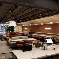 Comptoir de réception personnalisé pour café, bar à café avec écran LED pour la décoration intérieure de café et de pâtisserie