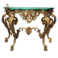 Table basse console style baroque de luxe antique malachite verte bronze doré