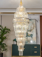 Lustre en cristal K9 avec douille E14, quincaillerie électroplaquée et chaîne de suspension réglable pour salon et escalier