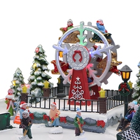 Scène de parc d'attractions de Noël animée avec grande roue, carrousel, patineurs, lumière LED, décoration de table rotative musicale