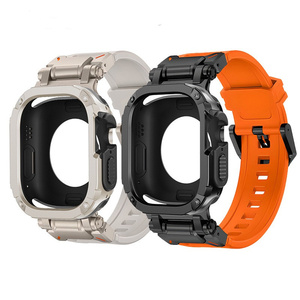 Bracelet de montre sport en silicone pour <span class=keywords><strong>Apple</strong></span> <span class=keywords><strong>Watch</strong></span> 49 45 44 mm S11, avec boîtier métallique, bracelet de poignet, support de coque ultra-<span class=keywords><strong>titane</strong></span>, caoutchouc modifié - Product Image 1